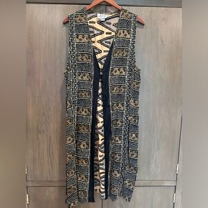 🌈AKF New York women’s sleeveless black/tan kimono duster vest coverup si…